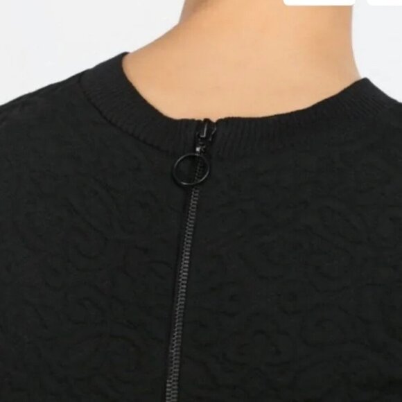 Women's M Zara Floral Jacquard Embossed Black Knit Short Sleeve Mini Shift - Picture 4 of 9